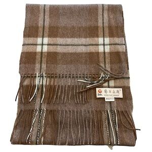 Erdos Pure Cashmere Light Brow Plaid Men's Scarf With Fringe 12" x 56" WO Fringe